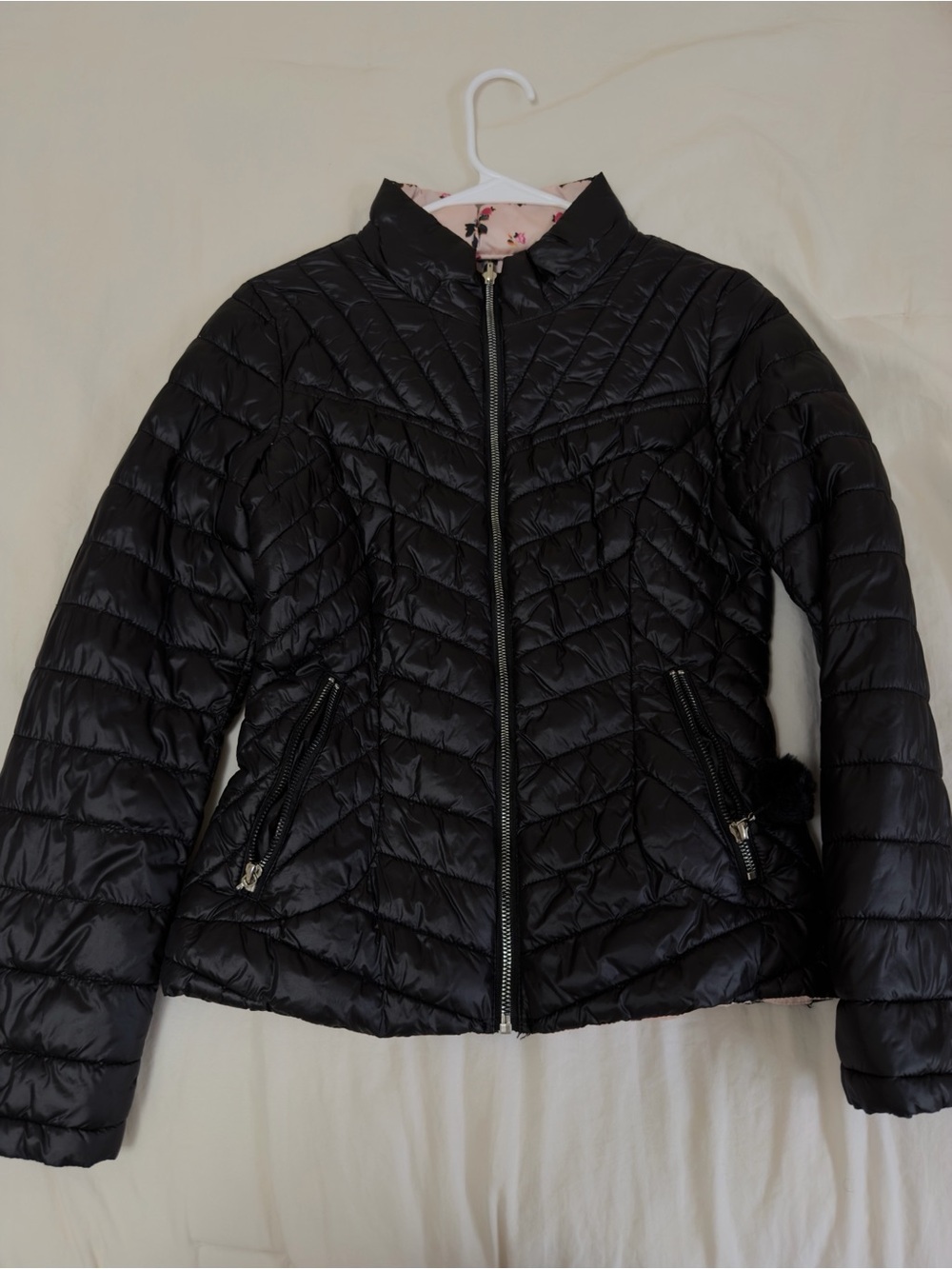 Black Quilted Women's Puffer Jacket - Lightweight Zip Front